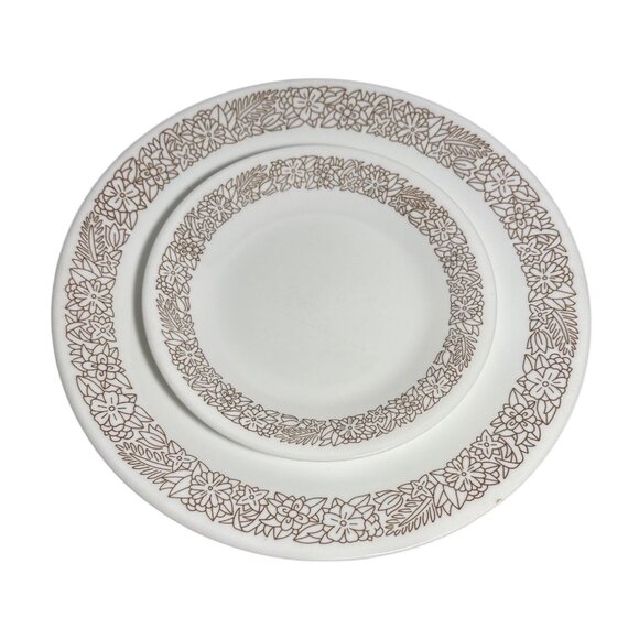 Vintage Corelle Woodland Brown Floral Pattern Dinner & Salad Plate Set - Picture 1 of 10